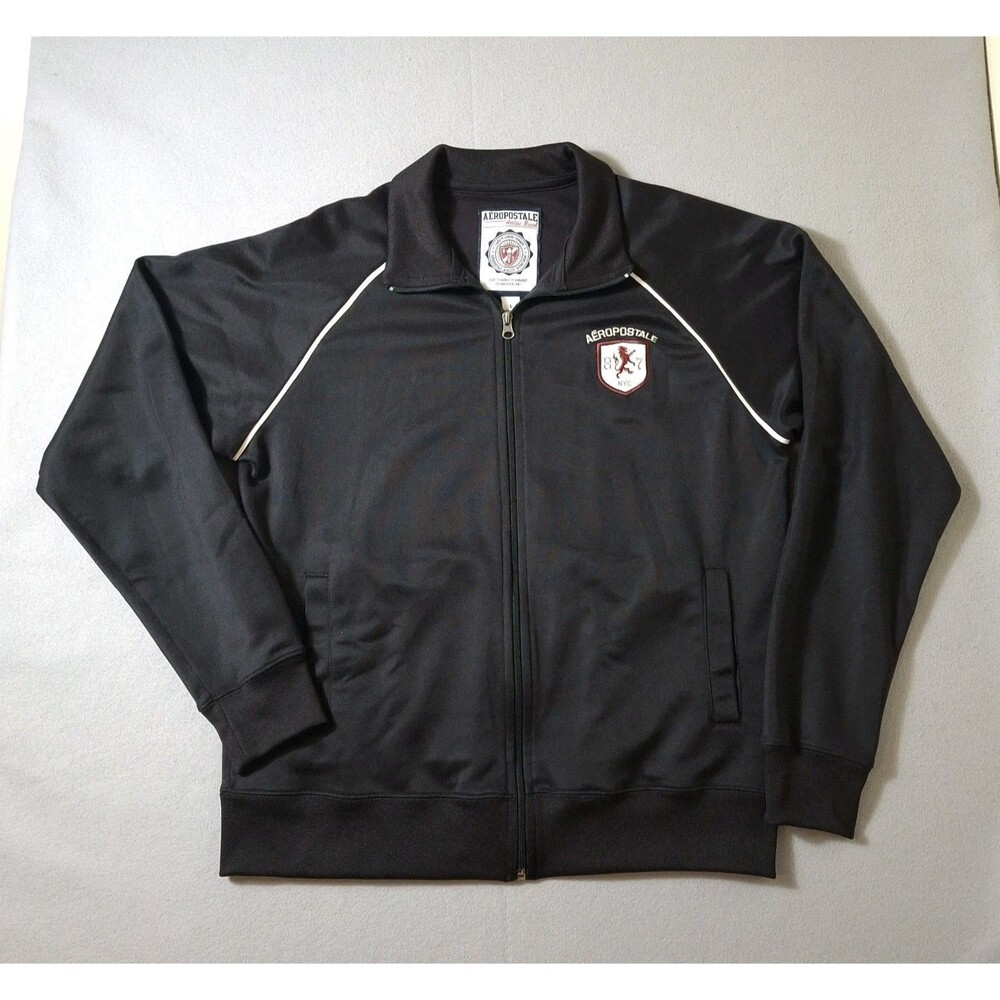 Aeropostale Track Jacket Men Large Black Varsity Athletic Streetwear Vintage Y2K